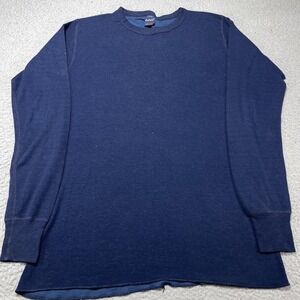 Duofold Thermal Shirt Mens Large Blue Wool Blend Long Sleeve Base Layer USA